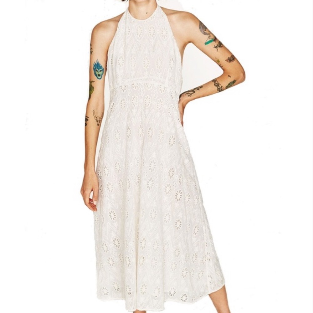 Zara white eyelet midi dress